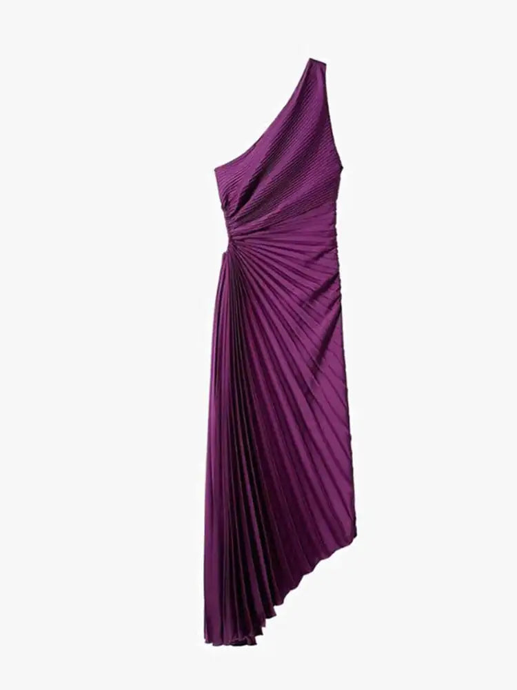 Womens One Shoulder Pleated Maxi Dress