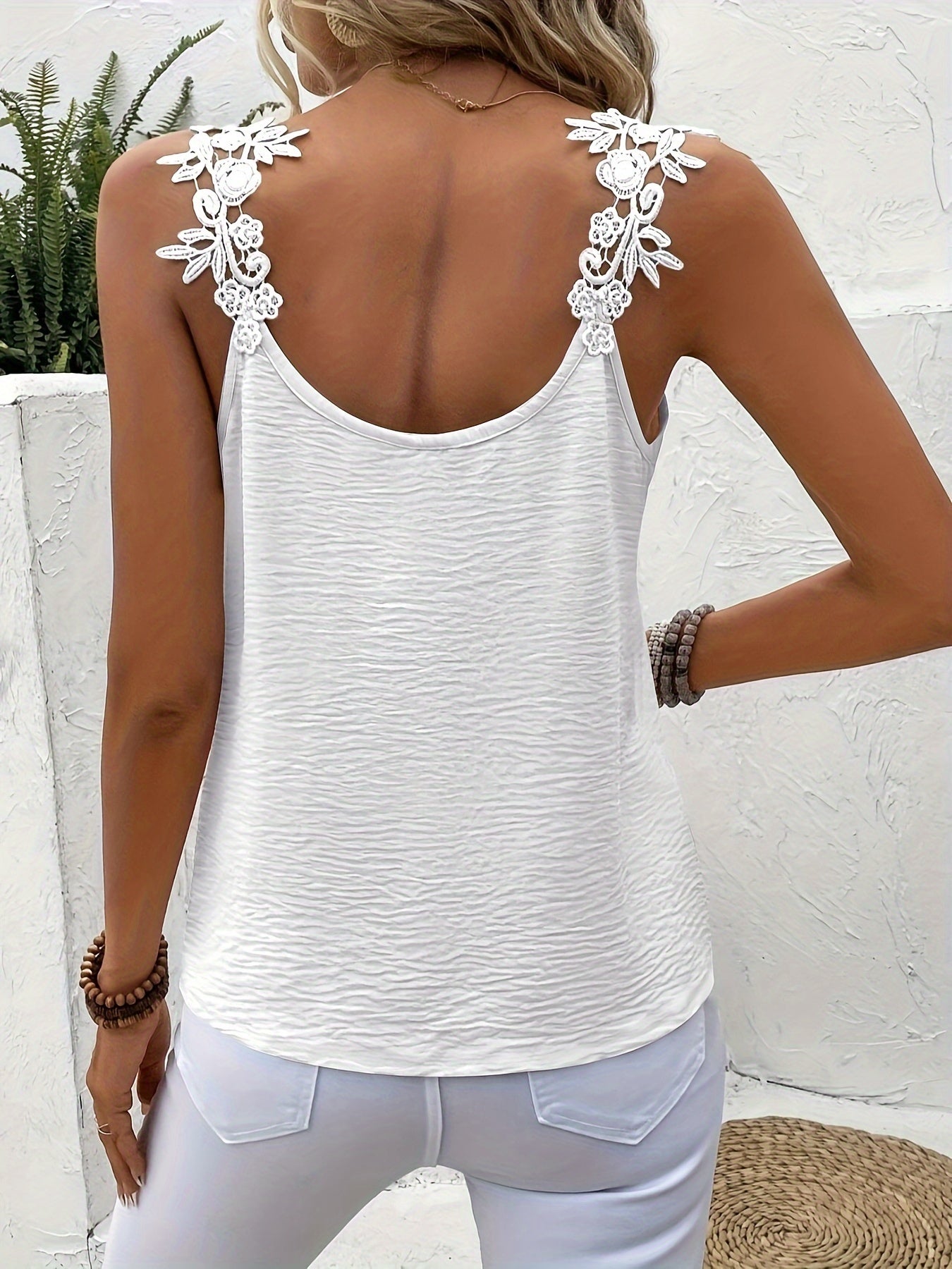 Womens Elegant Casual Lace Strap V Neck Sleeveless Top