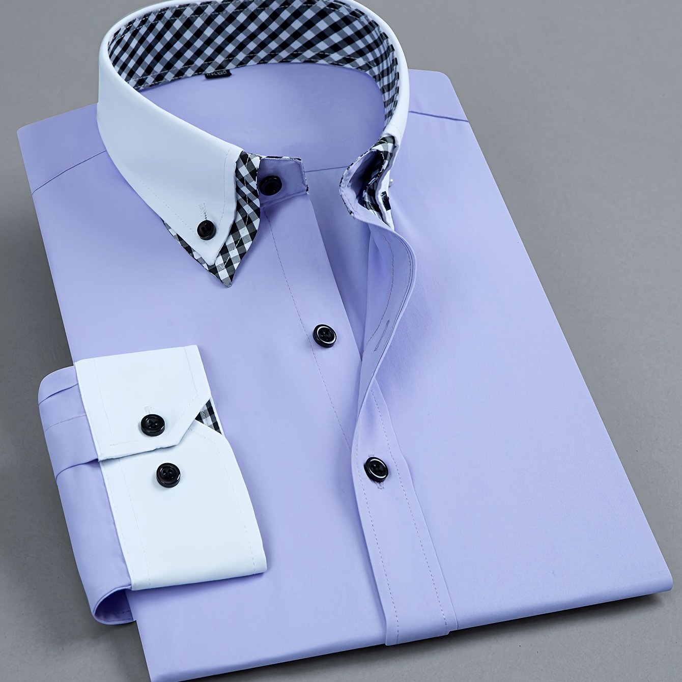 Mens Double-Layer Collar Long Sleeve Casual & Formal Style Contrast Shirt