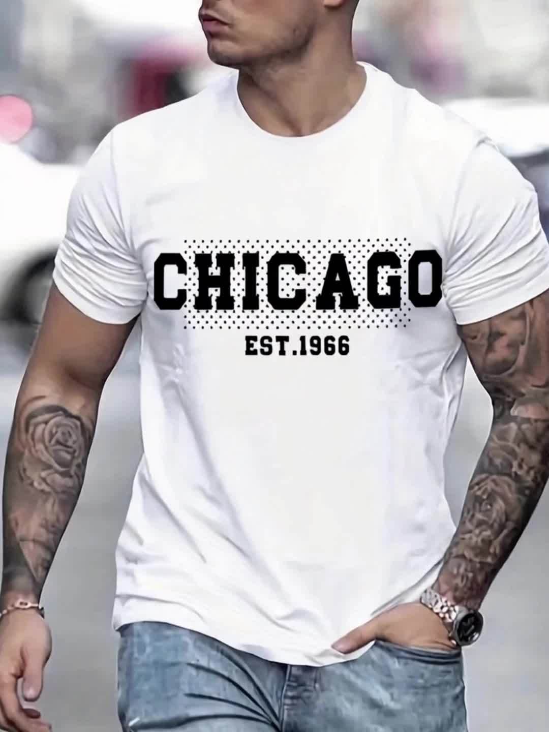 Mens Casual Chicago EST. 1966 Graphic Print Breathable Crew Neck Short Sleeve Tshirt