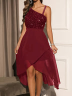 Womens Elegant Sparkling Sequin Sleeveless Asymmetrical Long Dress