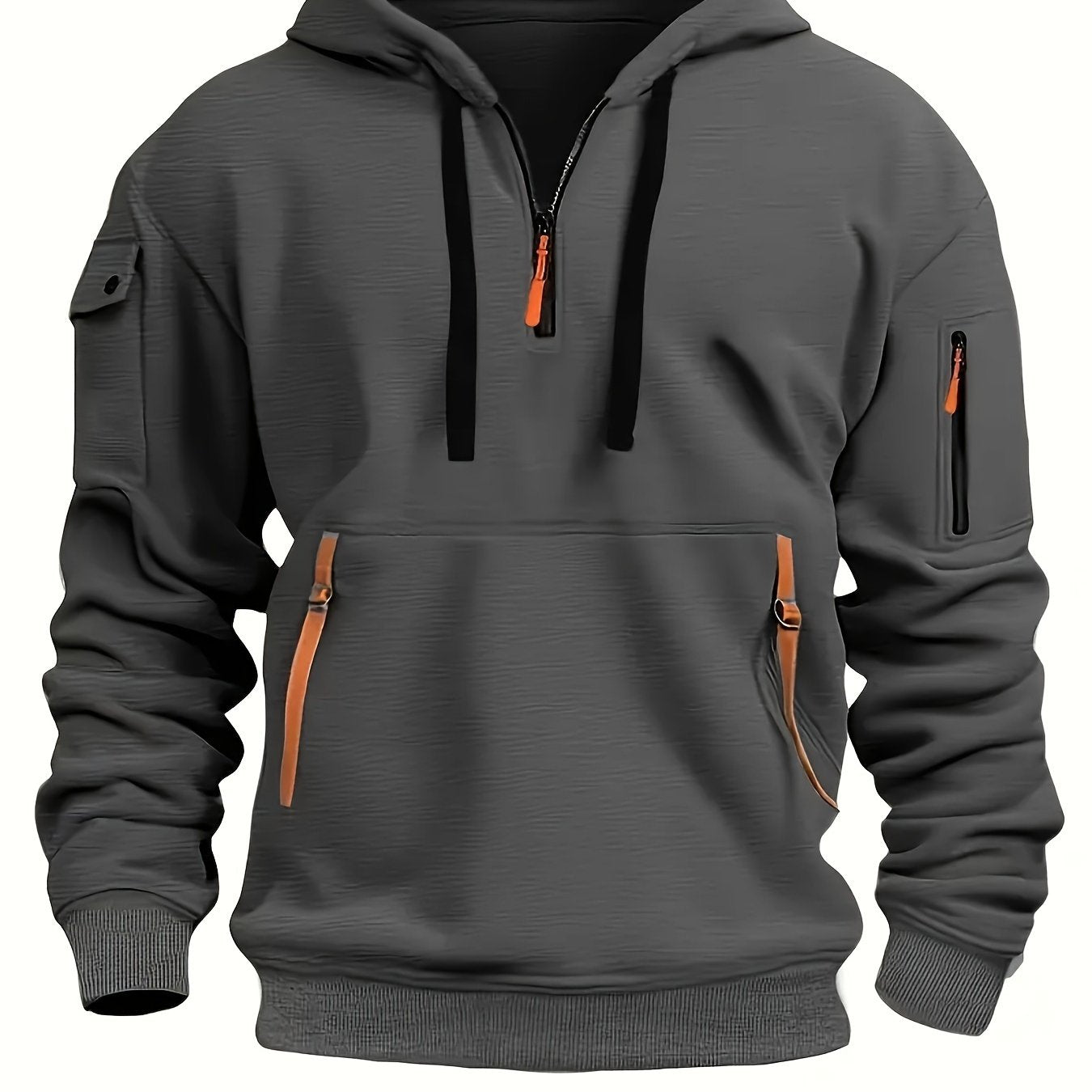 Mens Sporty Casual Hooded Ribbed Cuffs & Hem Solid Colour Sweatshirt