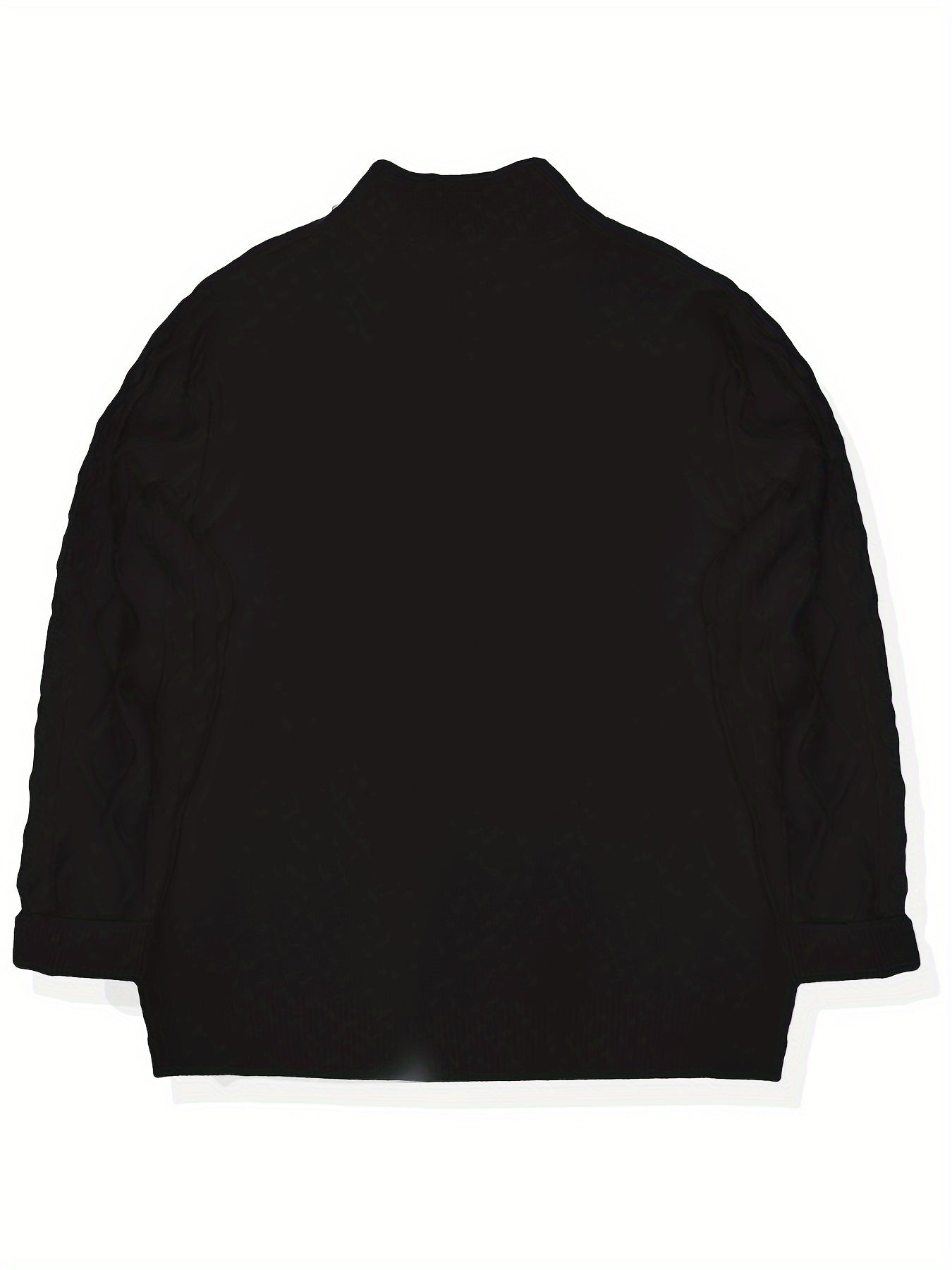 Mens Casual Half-High Collar Zip-Up Cable Knit Classic Pullover Sweater