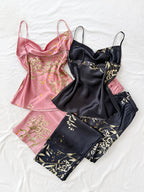 Womens Four Piece Floral Print Top & Pyjamas Set