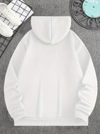 Mens Fleece-Lined Hooded Letter Print Oversized Casual Kangaroo Pocket Sweatshirt