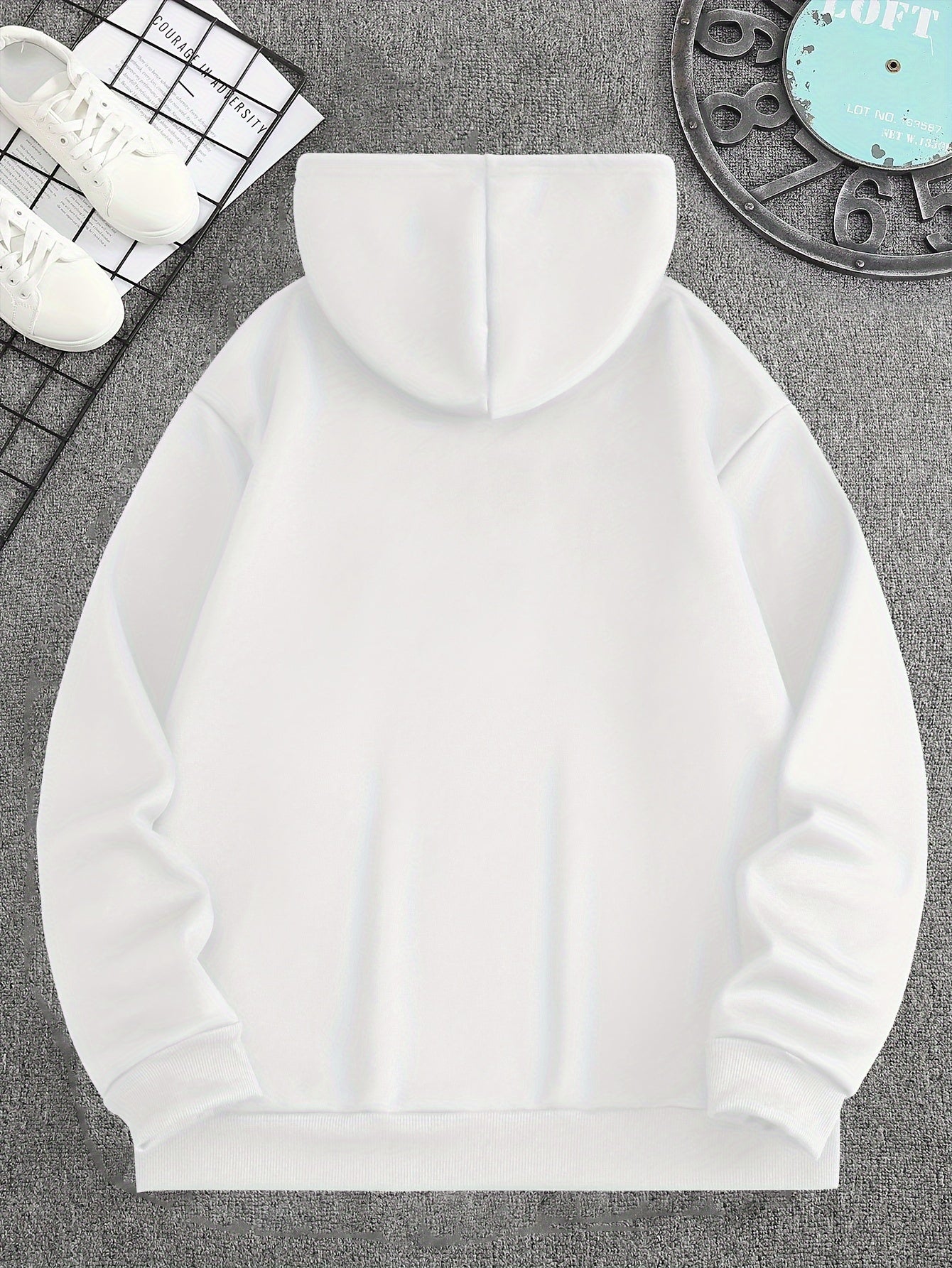 Mens Fleece-Lined Hooded Letter Print Oversized Casual Kangaroo Pocket Sweatshirt