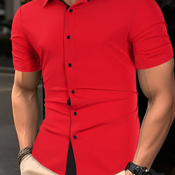 Mens Basic Short Sleeve Button Casual Lapel Collar Shirt