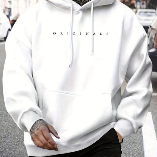 Mens Fleece-Lined Hooded Letter Print Oversized Casual Kangaroo Pocket Sweatshirt