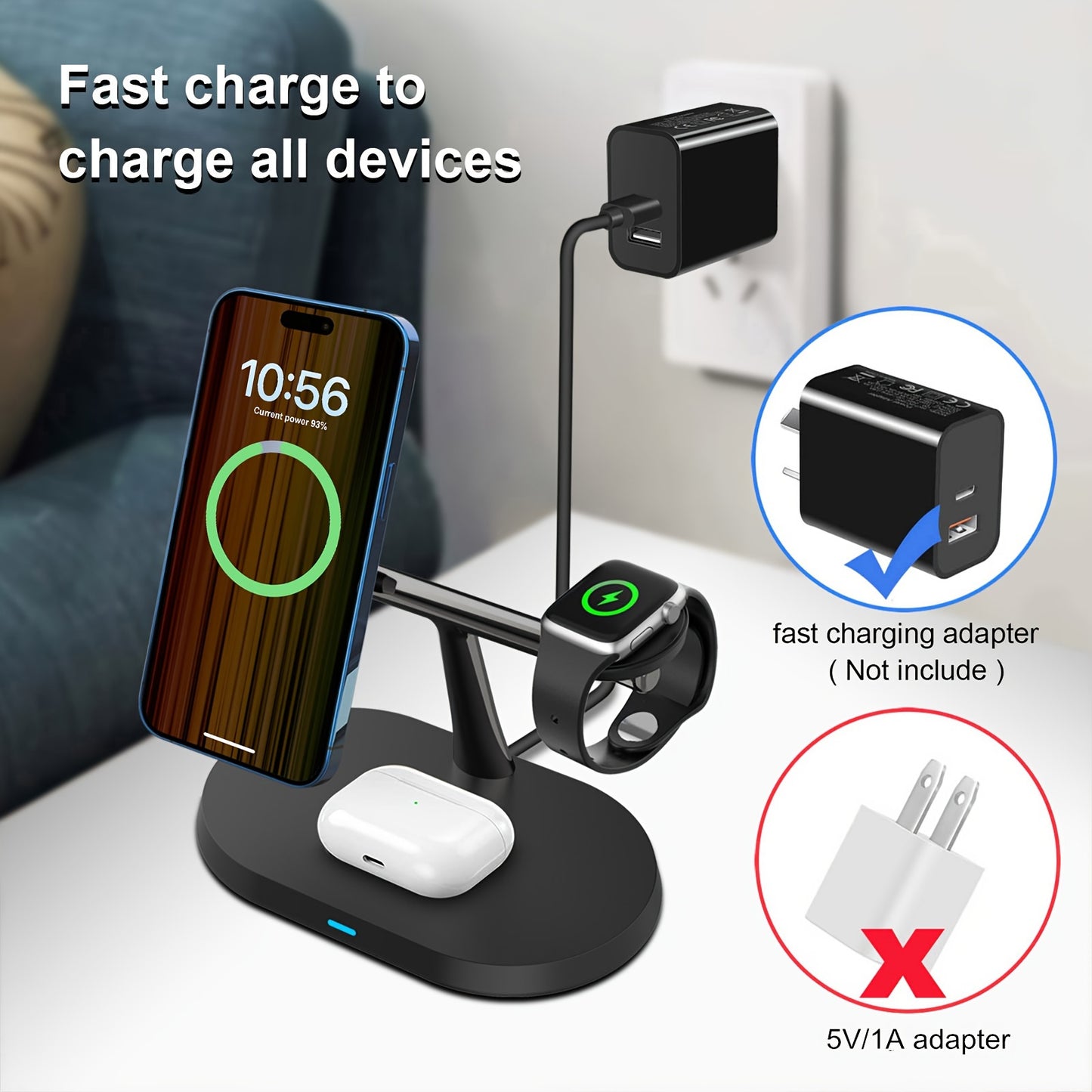 Magnetic Wireless Charging Station 3-in-1 Fast Charging Stand For IPhone 15 14 13 12 Pro Max/Pro/Mini/Plus, IWatch Ultra/9/8/7/6/5/4/3/2, AirPods Pro2/Pro/3