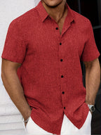 Mens Lightweight Breathable Linen-Blend Short Sleeve Shirt