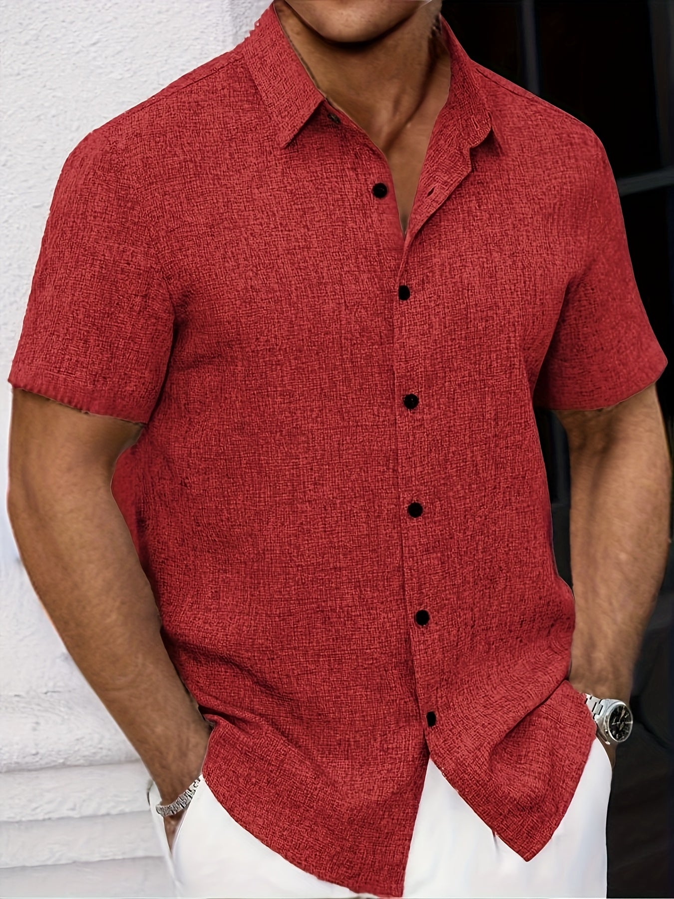 Mens Lightweight Breathable Linen-Blend Short Sleeve Shirt
