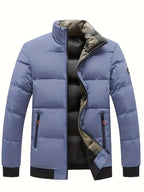 Mens Casual Thick Padded Loose Fit Stand Collar Zip Up Jacket
