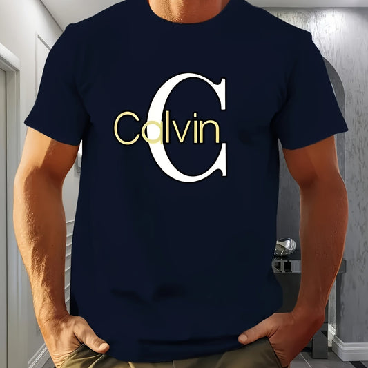 Mens Casual Short Sleeve Summer Breathable Round Neck Bold 'Calvin' Graphic Print Tshirt
