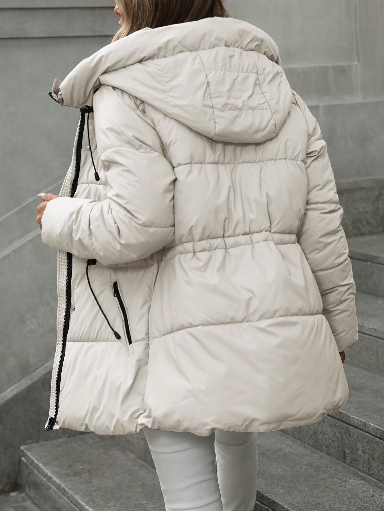 Womens Casual Thick Warm Hooded Front Zipper Puffer Jacket
