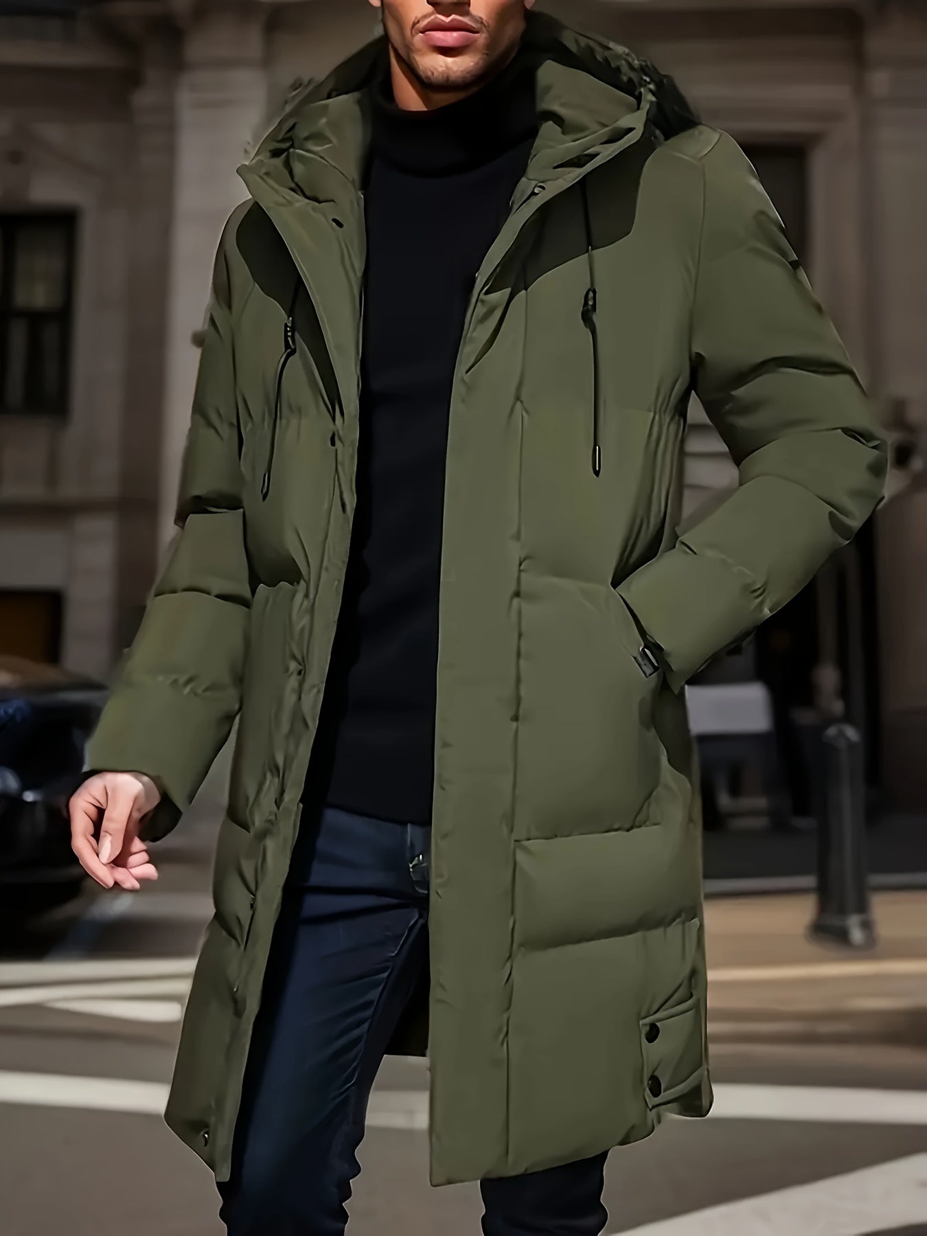 Mens Warm Winter Casual Hooded Soild Colour Outdoor Jacket