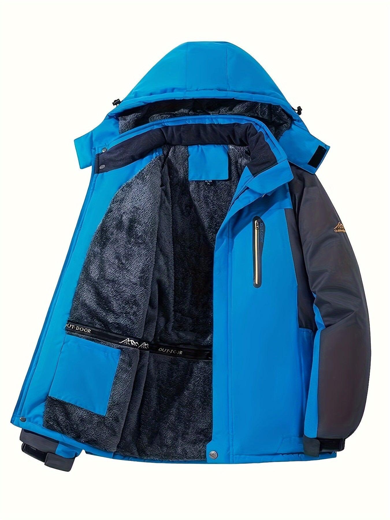 Mens Warm Fleece-Lined Windproof Hooded Front Zip Winter Jacket