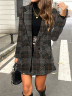 Womens Elegant Slim-Fit Plaid Tweed Houndstooth Pattern Winter Coat