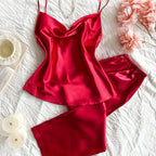 Womens Casual Relaxed Fit Sexy Satin Cowl Neck Backless Cami Top & Pants Set