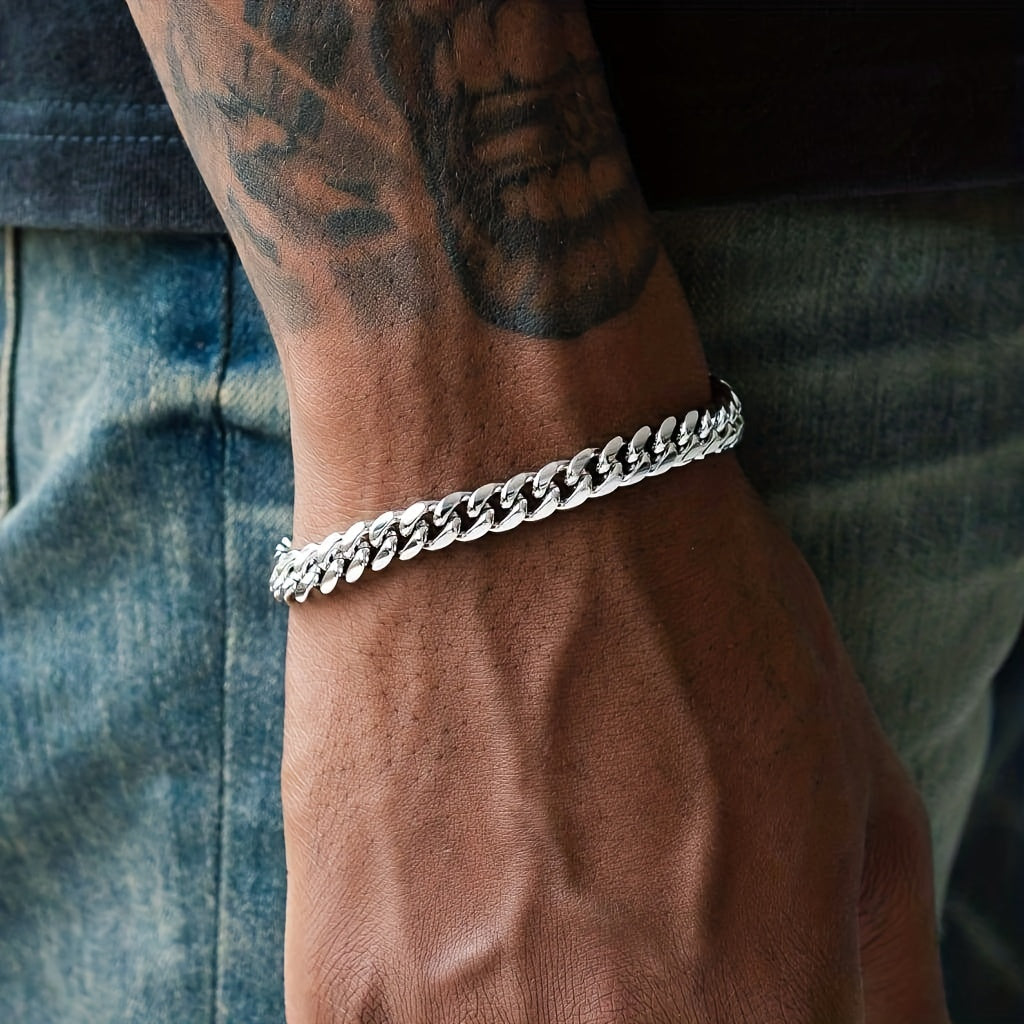Mens Hip Hop Stainless Steel Cuban Chain Bracelet