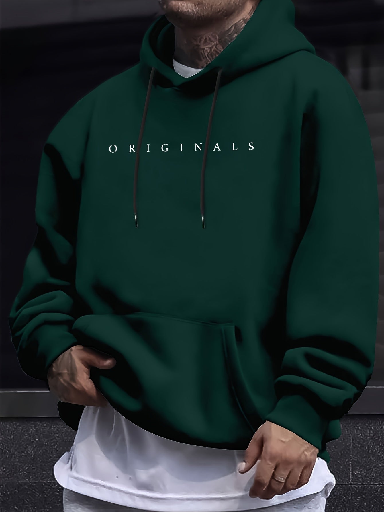 Mens Fleece-Lined Hooded Letter Print Oversized Casual Kangaroo Pocket Sweatshirt