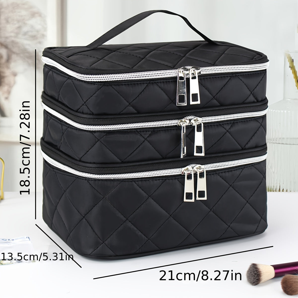 Multi Layer Portable Stylish Lightweight Large Capacity Grid Diamond Cosmetic Bag