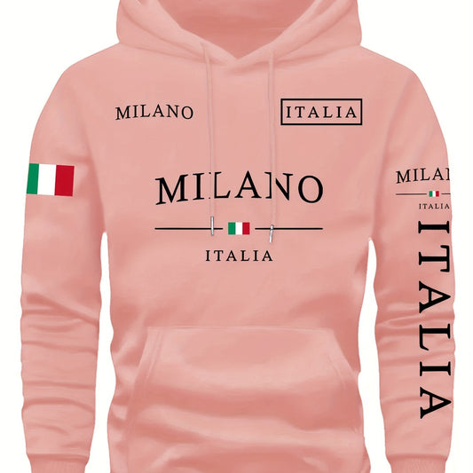 Mens Casual Retro Hooded Letter Print Sweatshirt