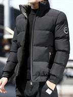 Mens Casual Thick Padded Loose Fit Stand Collar Zip Up Jacket