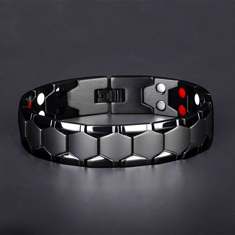 Mens Heavy-Duty Titanium Steel Hexagonal Accent Bracelet