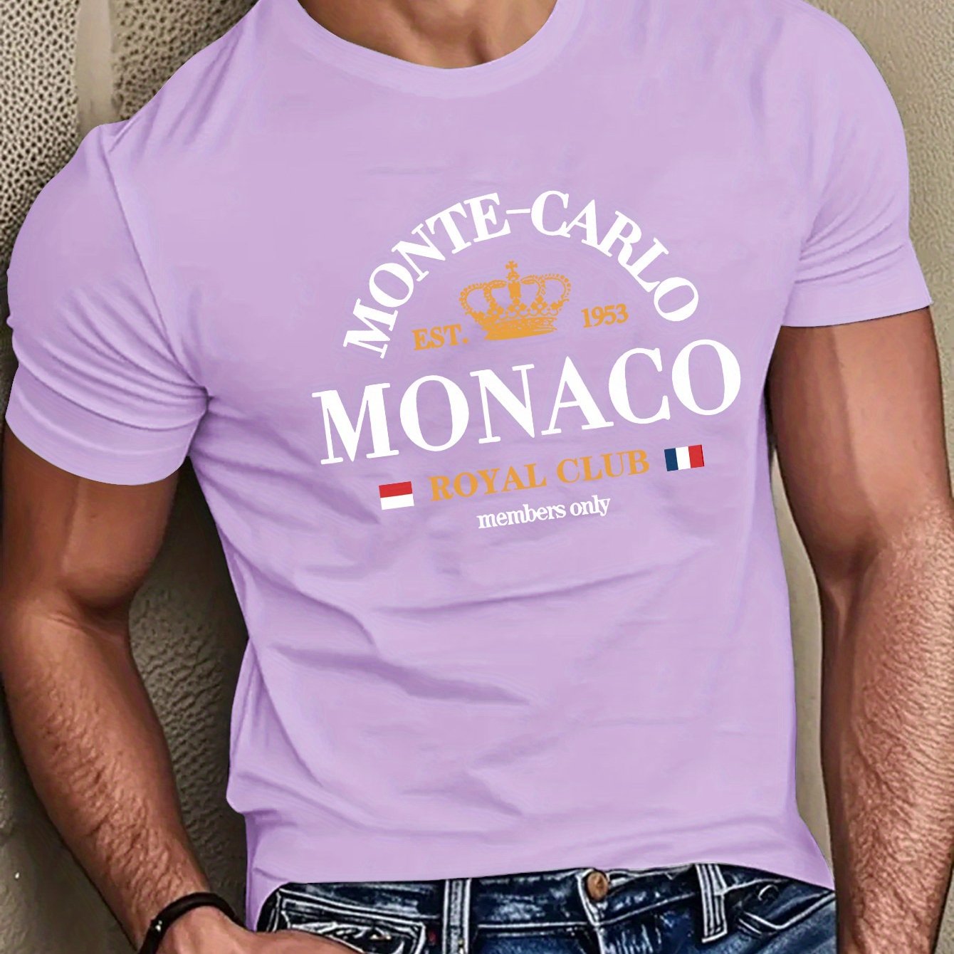 Mens Casual Monte Carlo Royal Club Graphic Print Soft Breathable Crew Neck Ribbed Tshirt