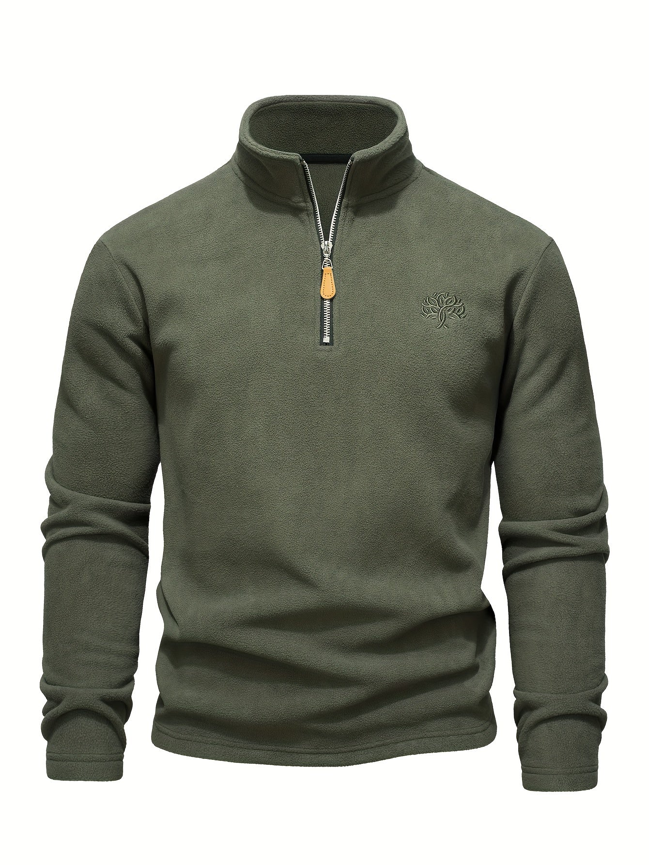 Mens Casual Solid Colour Outdoor Half-Zip Long Sleeve Classic Style Fleece Sweatshirt