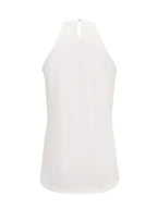 Womens Elegant Lace Trim Hollow-Out Solid Colour Round Neck Sleeveless Top