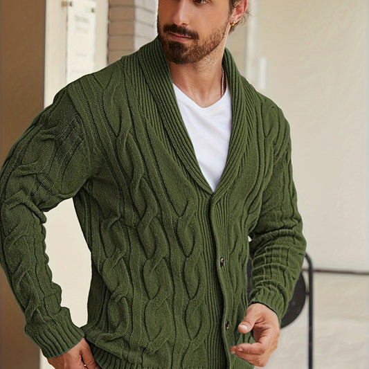 Mens Geometric Print Casual Long Sleeve Knitted Lapel Button Up Sweater