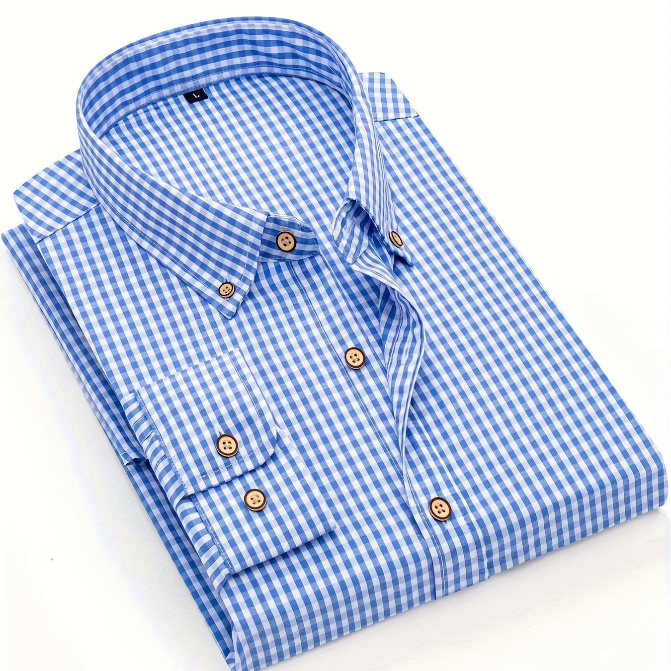 Mens Stylish Gingham Check Casual Long Sleeve Breathable Button-Up Shirt