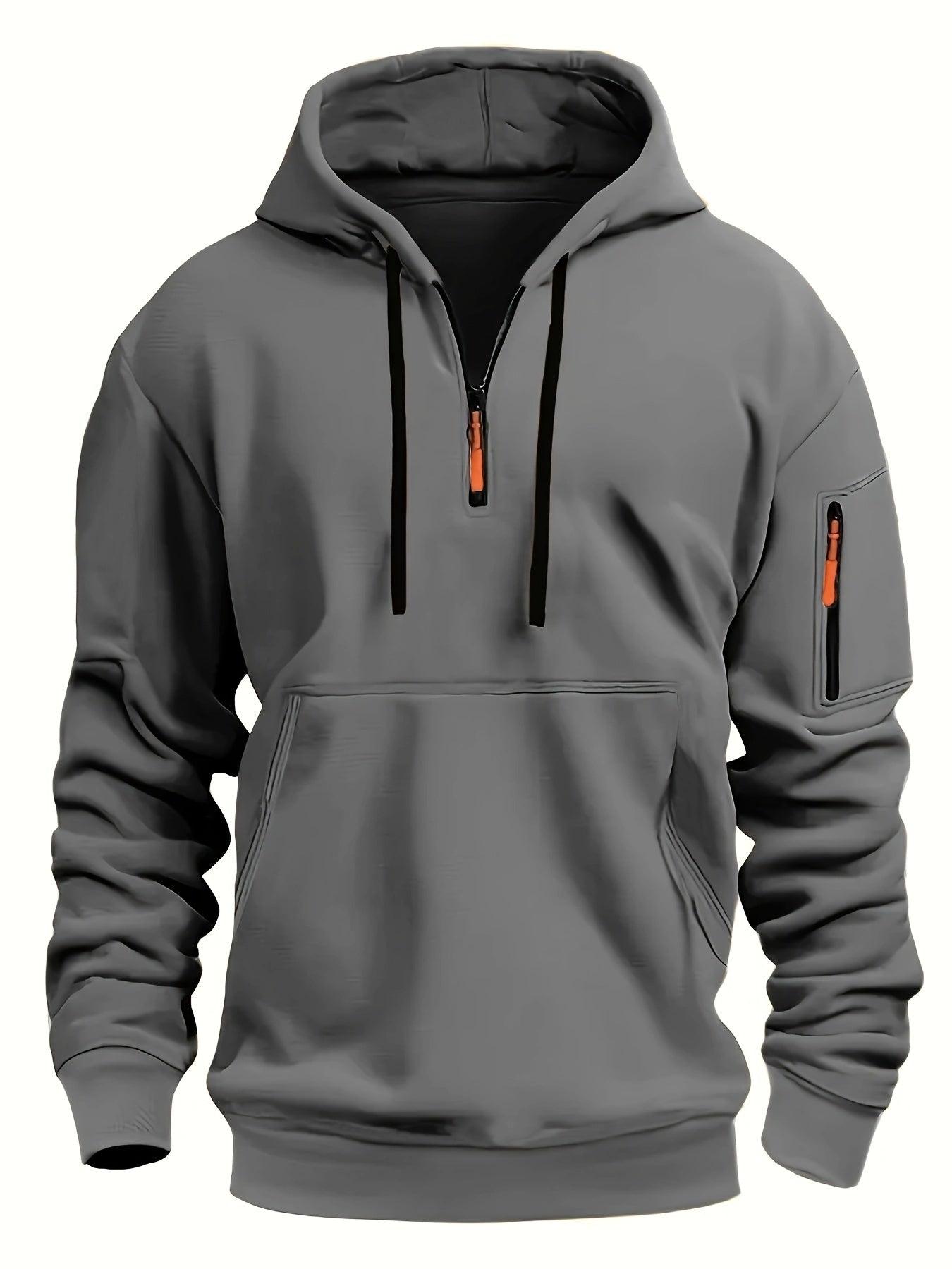 Mens Casual Front Zip-Up Ribbed Cuffs & Hem Regular Fit Minimalist Hooded Sweatshirt
