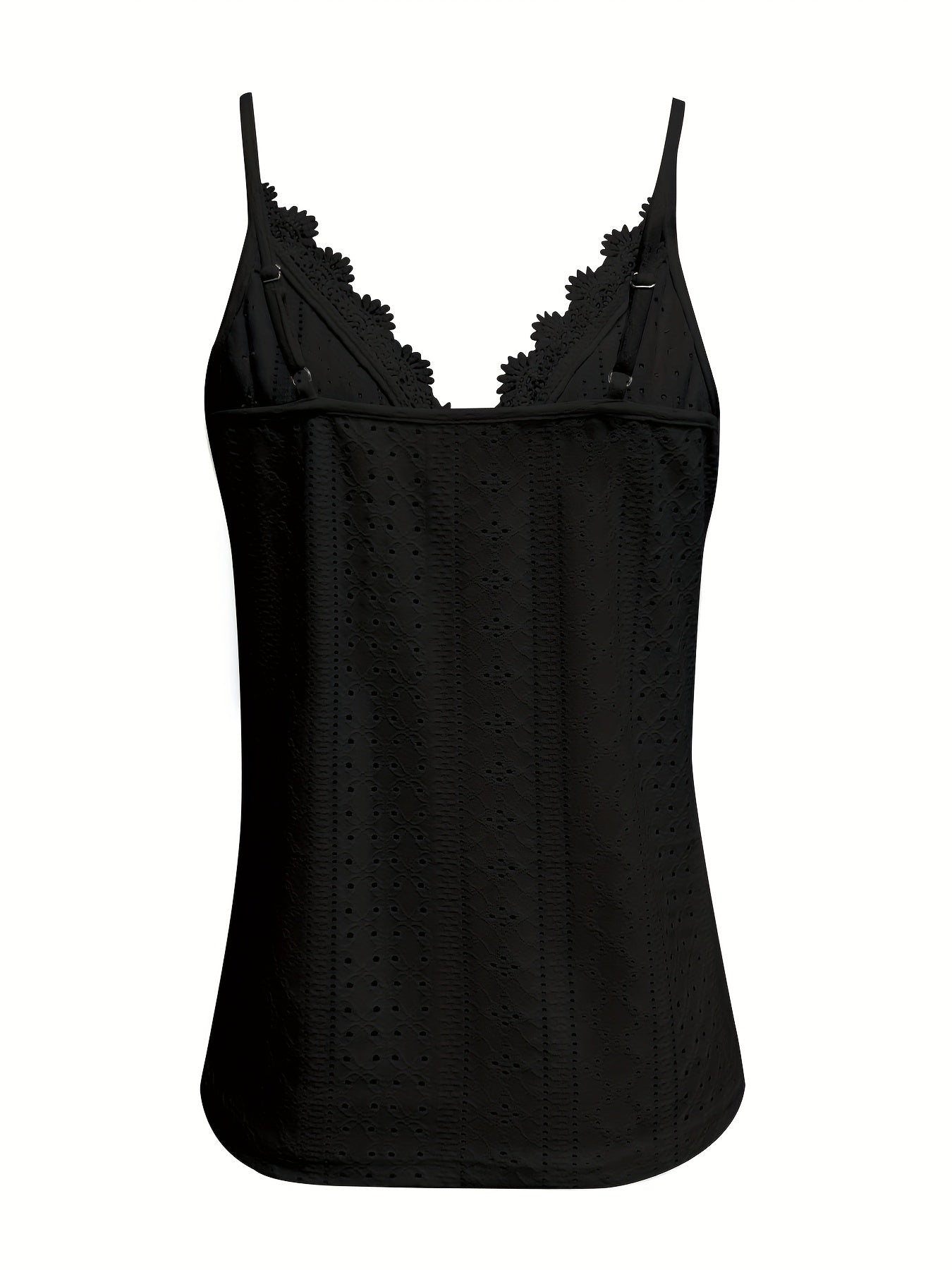 Womens Casual Elegant V-Neck Sleeveless Eyelet Detail Lace Trim Cami Top