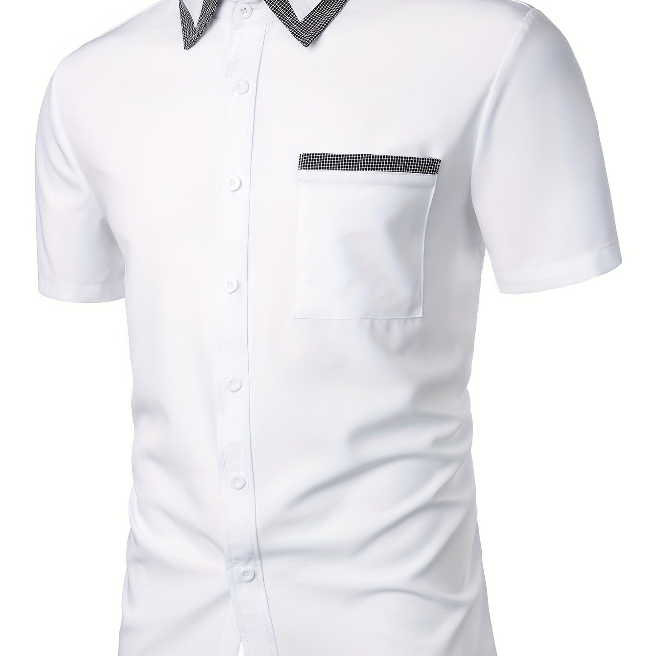 Mens Plaid Collar Classic Design Casual Short Sleeve Shirt