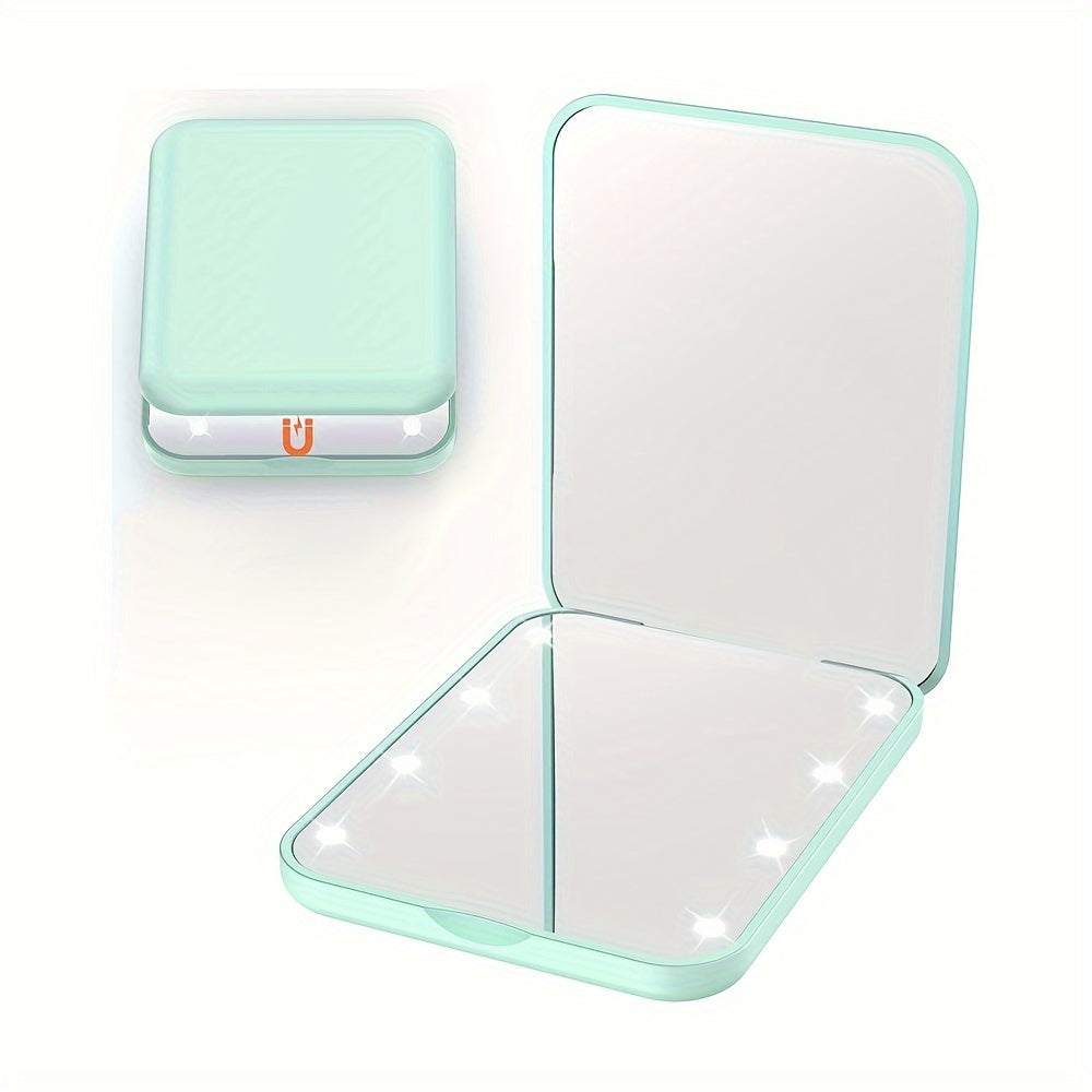 Double Sided Portable LED Pocket Compact Travel Makeup Mirror With Lights