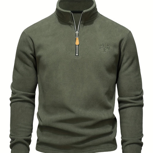 Mens Casual Solid Colour Outdoor Half-Zip Long Sleeve Classic Style Fleece Sweatshirt