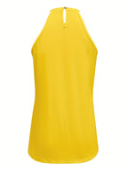 Womens Elegant Lace Trim Hollow-Out Solid Colour Round Neck Sleeveless Top
