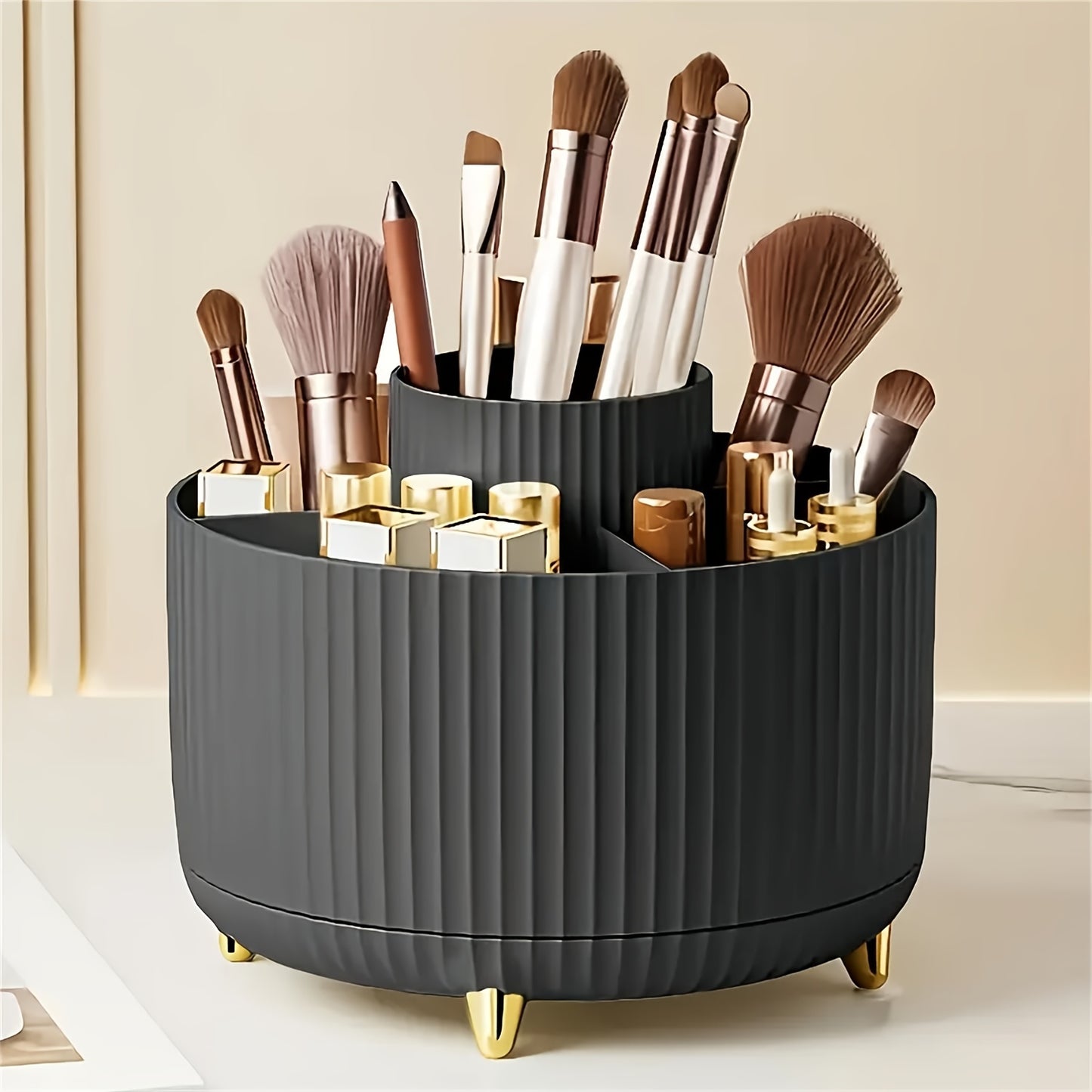 360° Rotating Multi Functional Durable Plastic Cosmetic Storage Makeup Organizer With 5 Compartments