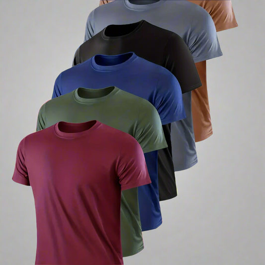 Mens 6-Pack Assorted Colour Lightweight Quick-Drying Breathable Crew Neck Top