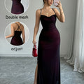 Womens Elegant High-Stretch Mesh Solid Colour Adjustable Strap Backless Long Bodycon Dress