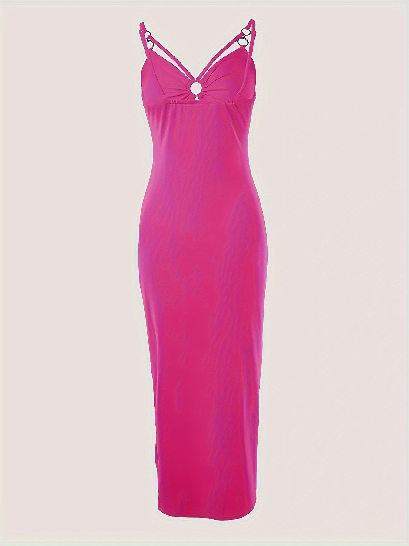 Womens Sexy Split Thigh Hollow Out Ruched Sleeveless V Neck Bodycon Dress