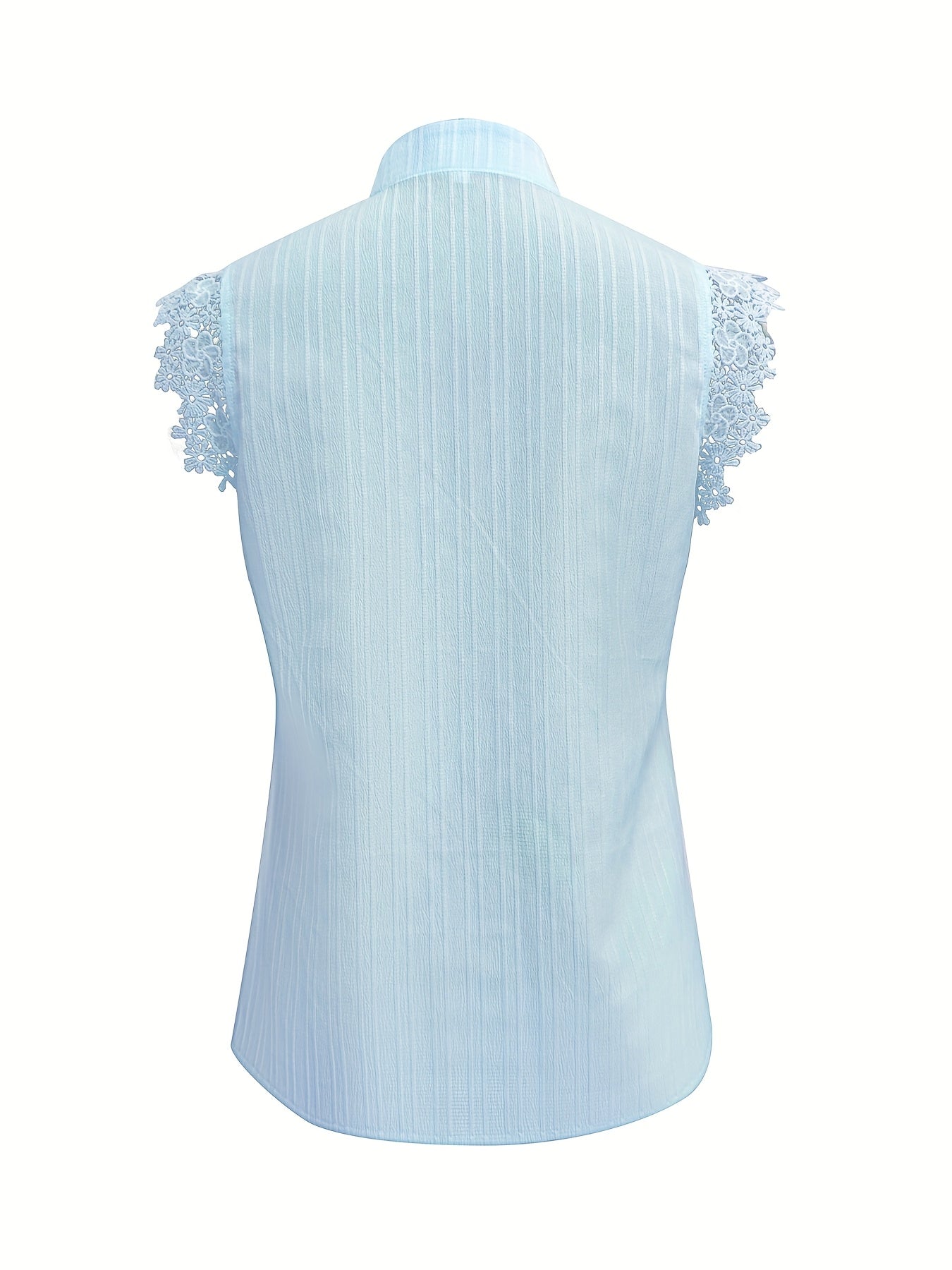 Womens Elegant V-Neck Sleeveless Button-Up Lace Detail Top