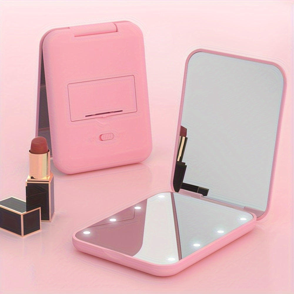 Double Sided Portable LED Pocket Compact Travel Makeup Mirror With Lights