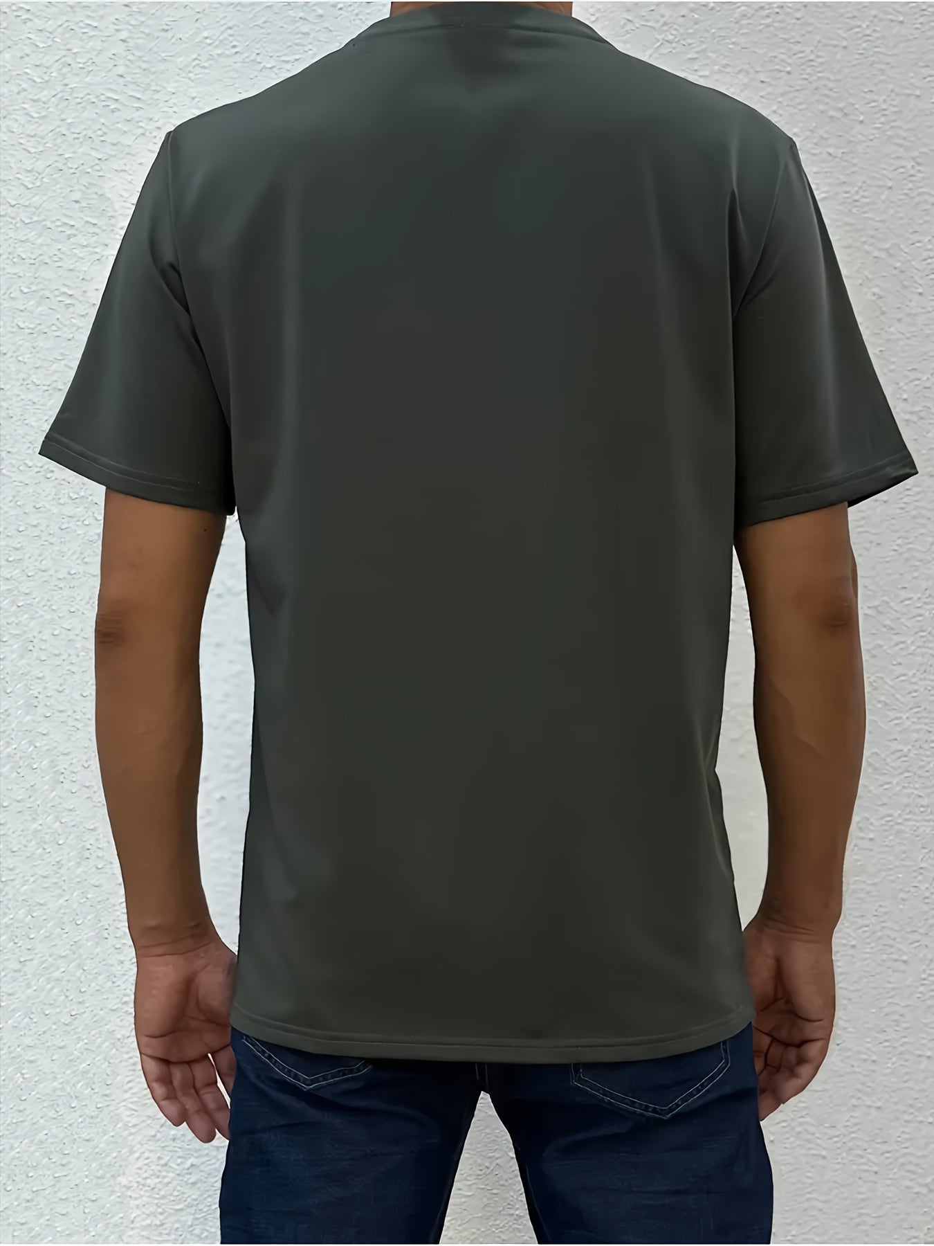 Mens Casual Short Sleeve Breathable Polyester Letter Print  Round Neck Tshirt