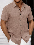 Mens Lightweight Breathable Linen-Blend Short Sleeve Shirt