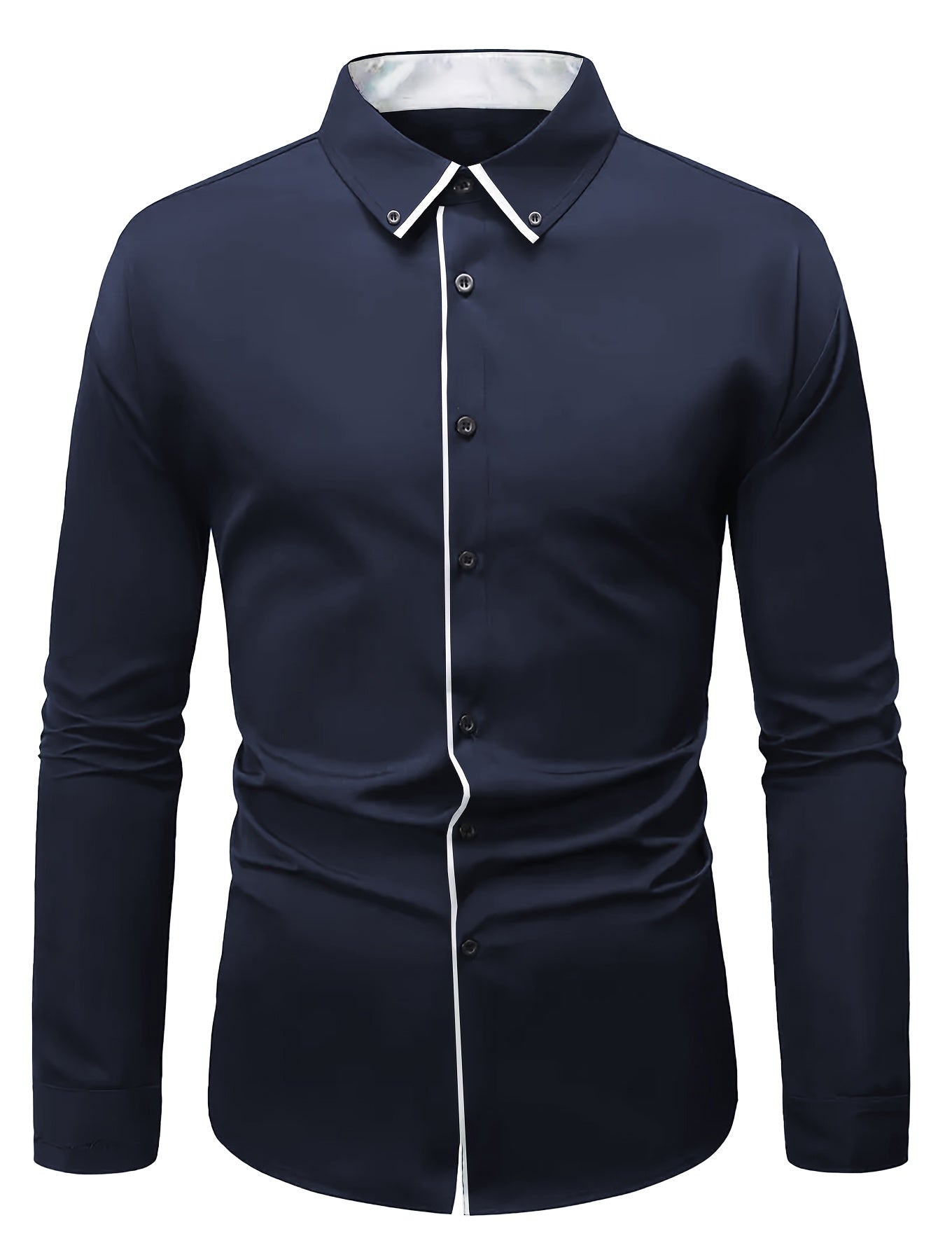 Mens Classic Formal Wrinkle-Resistant Business Long-Sleeve Button-Up Shirt