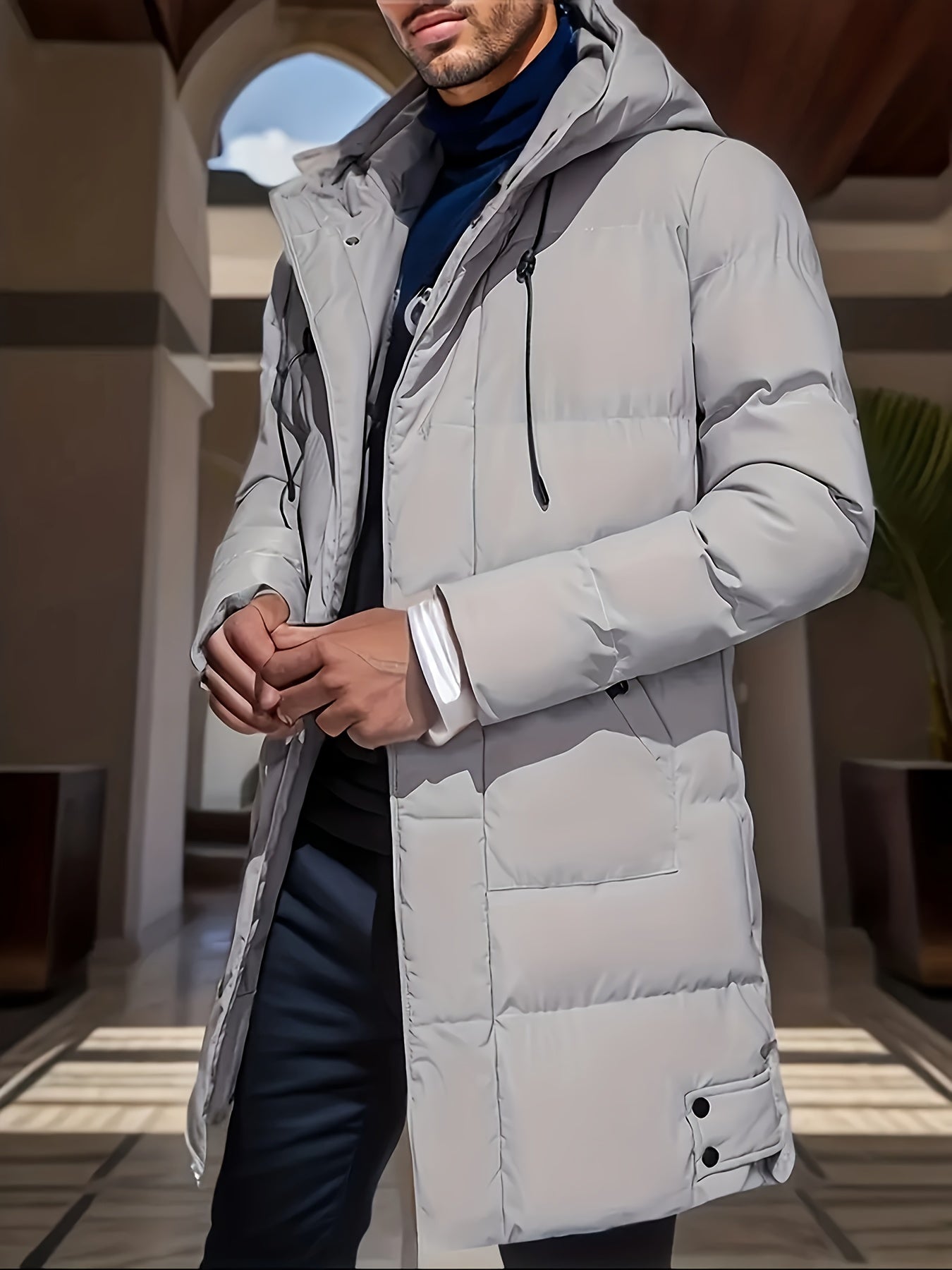 Mens Warm Winter Casual Hooded Soild Colour Outdoor Jacket