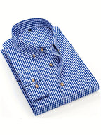 Mens Stylish Gingham Check Casual Long Sleeve Breathable Button-Up Shirt
